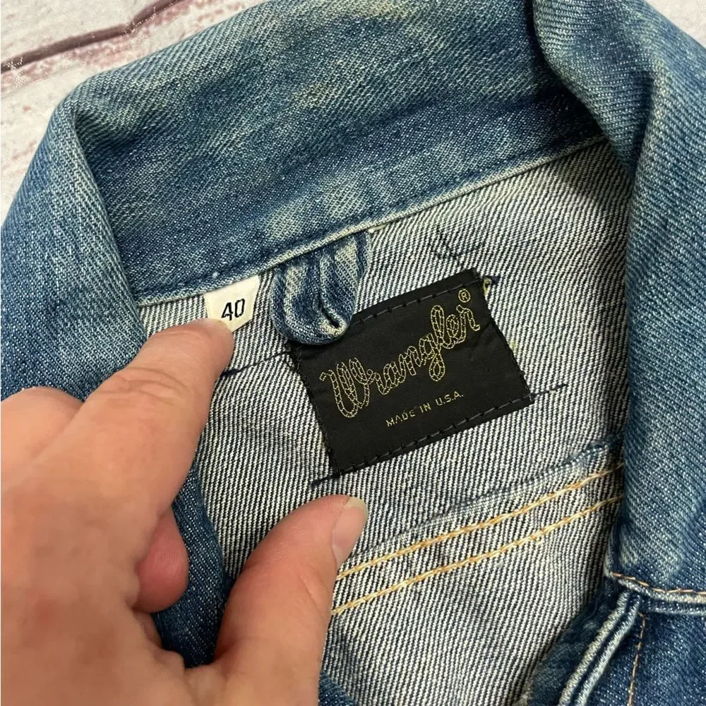 Wrangler Vintage 1970s Jean Jacket Size 40 = Modern US Medium Patches Blue - Picture 9 of 11